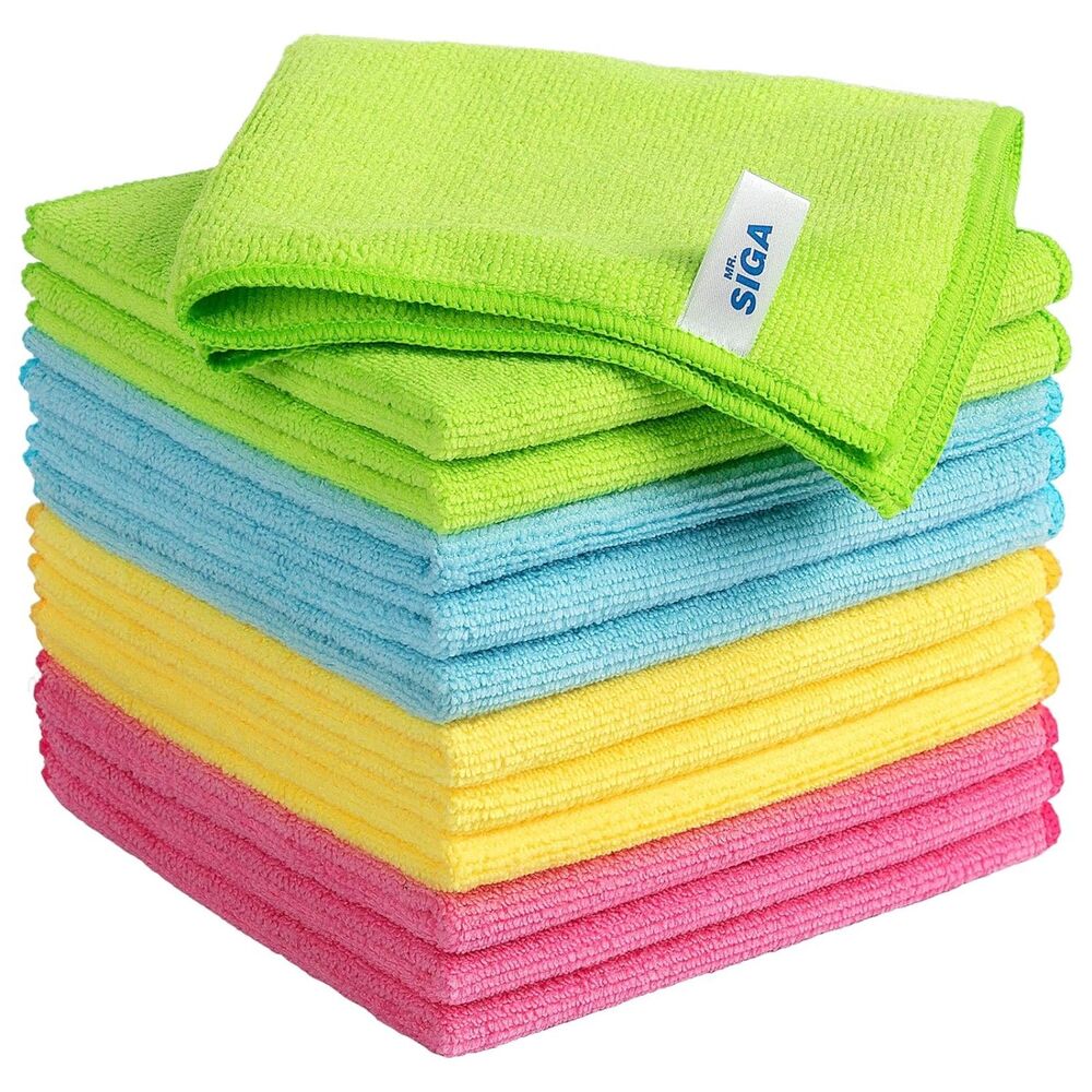 Mr. Siga Soft Microfiber Cleaning Cloths 12 pk 12.6" sq Green Blue Yellow Pink